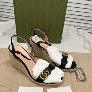 Gucci Black and Gold Wedge Sandals 💯 Authentic